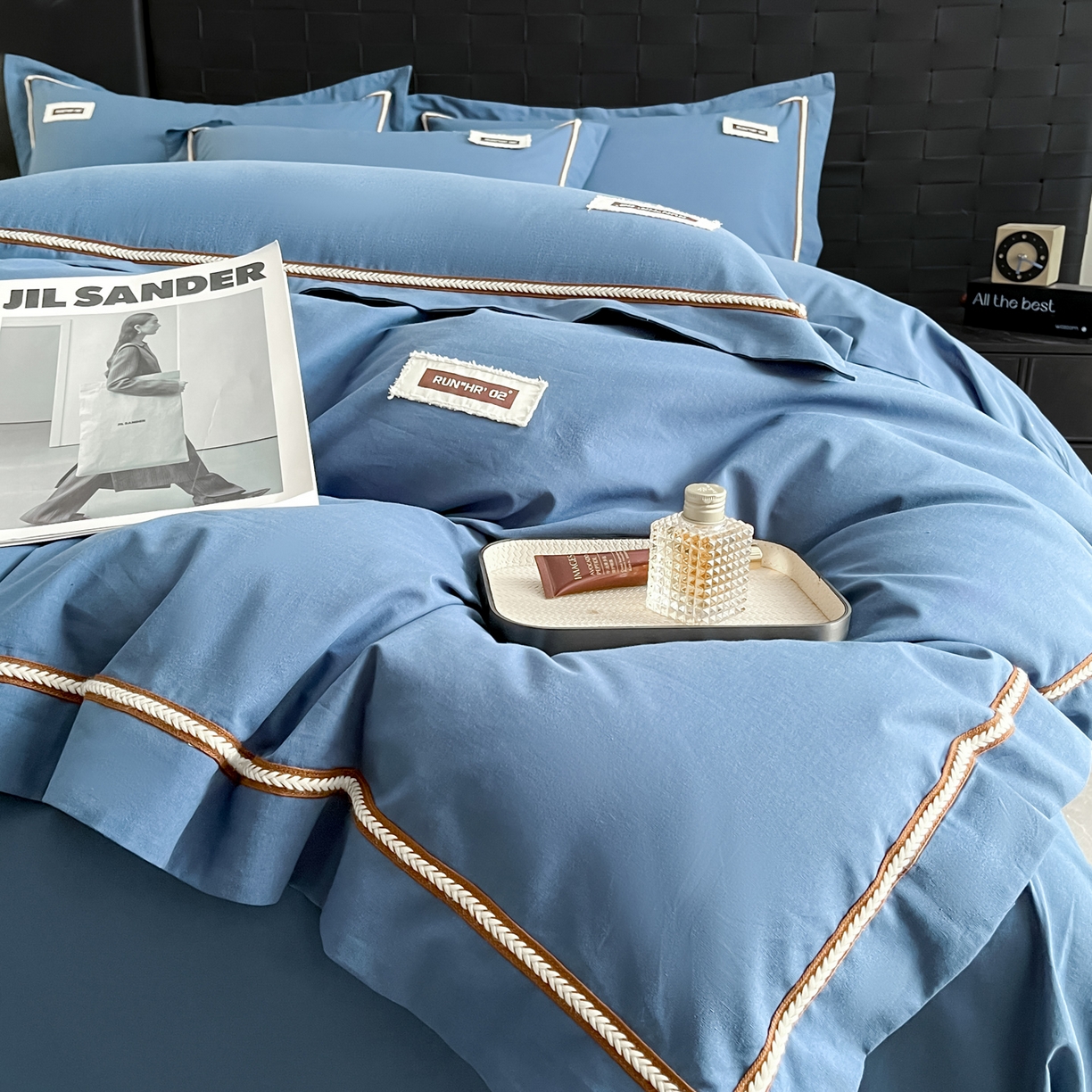 91家纺网 家纺一手货源 找家纺 佳汐蓝家纺 2026春夏新款高支高密全棉纯棉四件套-锦绫系列 锦绫-宾利蓝