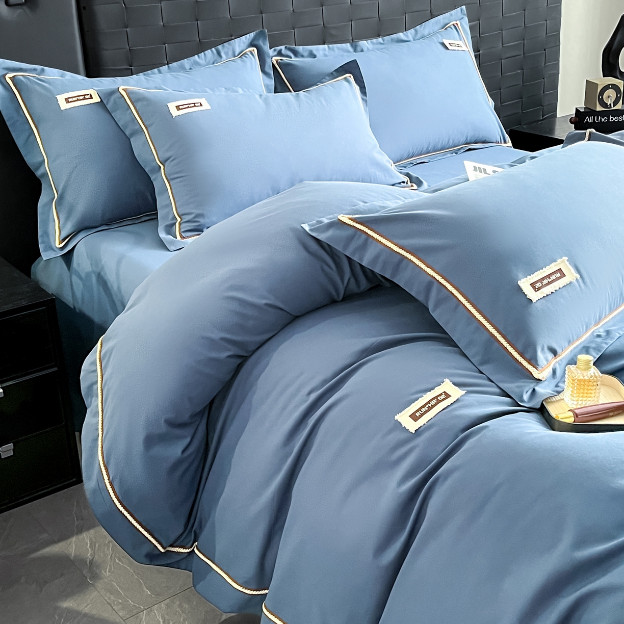 91家纺网 家纺一手货源 找家纺 佳汐蓝家纺 2026春夏新款高支高密全棉纯棉四件套-锦绫系列 锦绫-宾利蓝