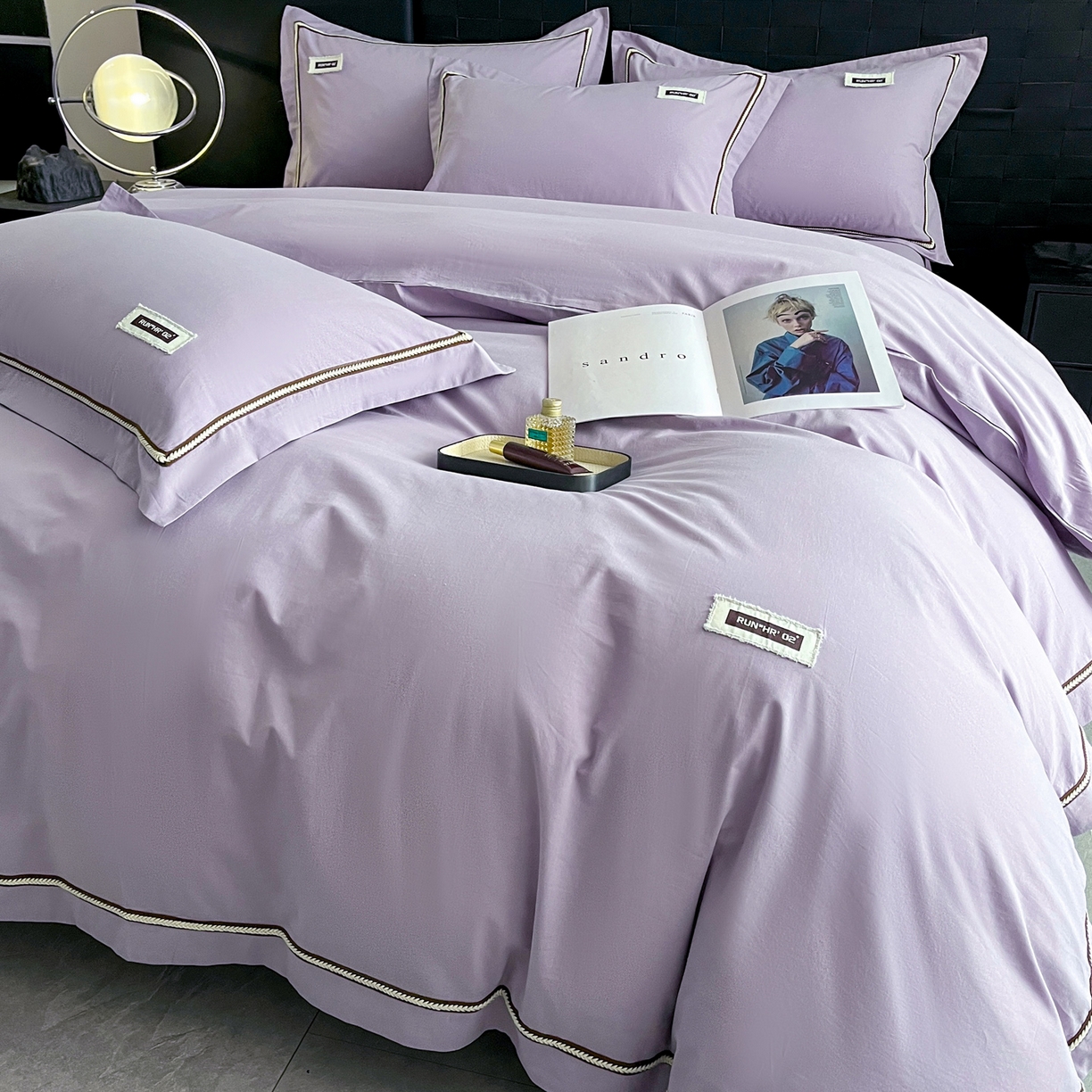 91家纺网 家纺一手货源 找家纺 佳汐蓝家纺 2026春夏新款高支高密全棉纯棉四件套-锦绫系列 锦绫-丁香紫