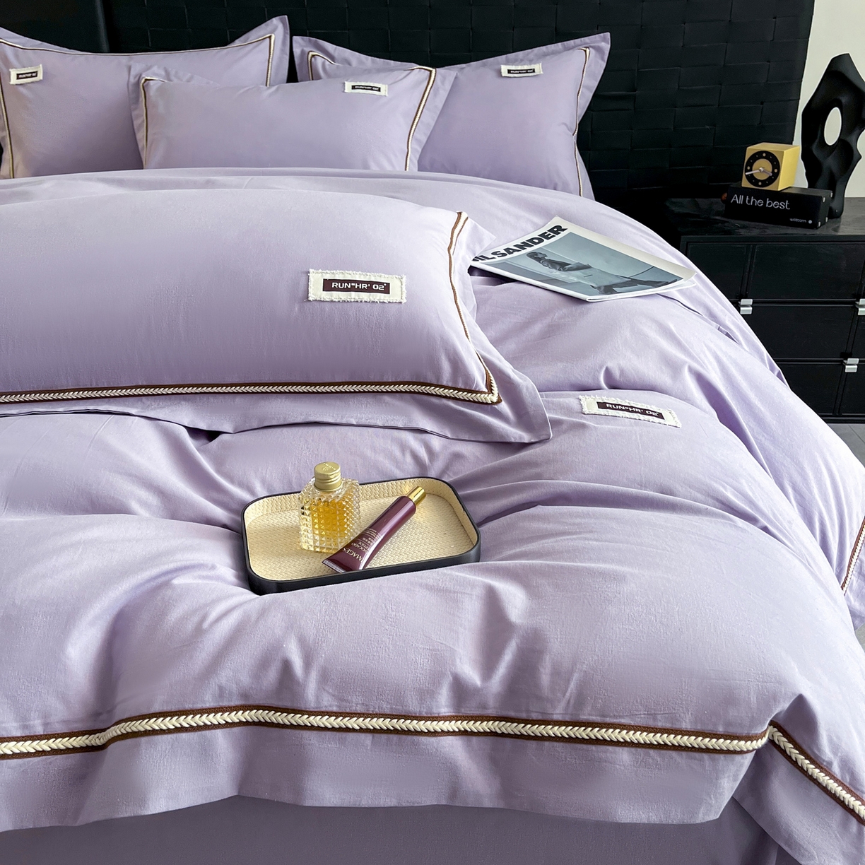 91家纺网 家纺一手货源 找家纺 佳汐蓝家纺 2026春夏新款高支高密全棉纯棉四件套-锦绫系列 锦绫-丁香紫