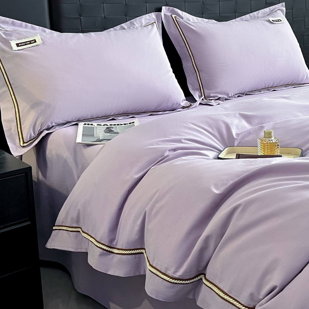 91家纺网 家纺一手货源 找家纺 佳汐蓝家纺 2026春夏新款高支高密全棉纯棉四件套-锦绫系列 锦绫-丁香紫