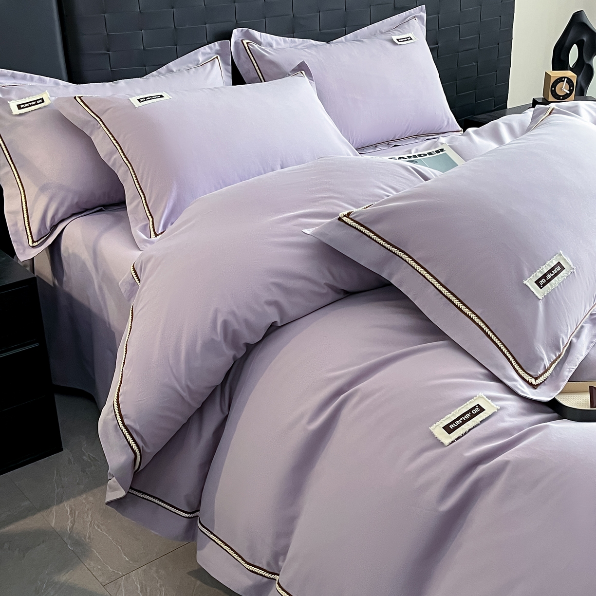 91家纺网 家纺一手货源 找家纺 佳汐蓝家纺 2026春夏新款高支高密全棉纯棉四件套-锦绫系列 锦绫-丁香紫