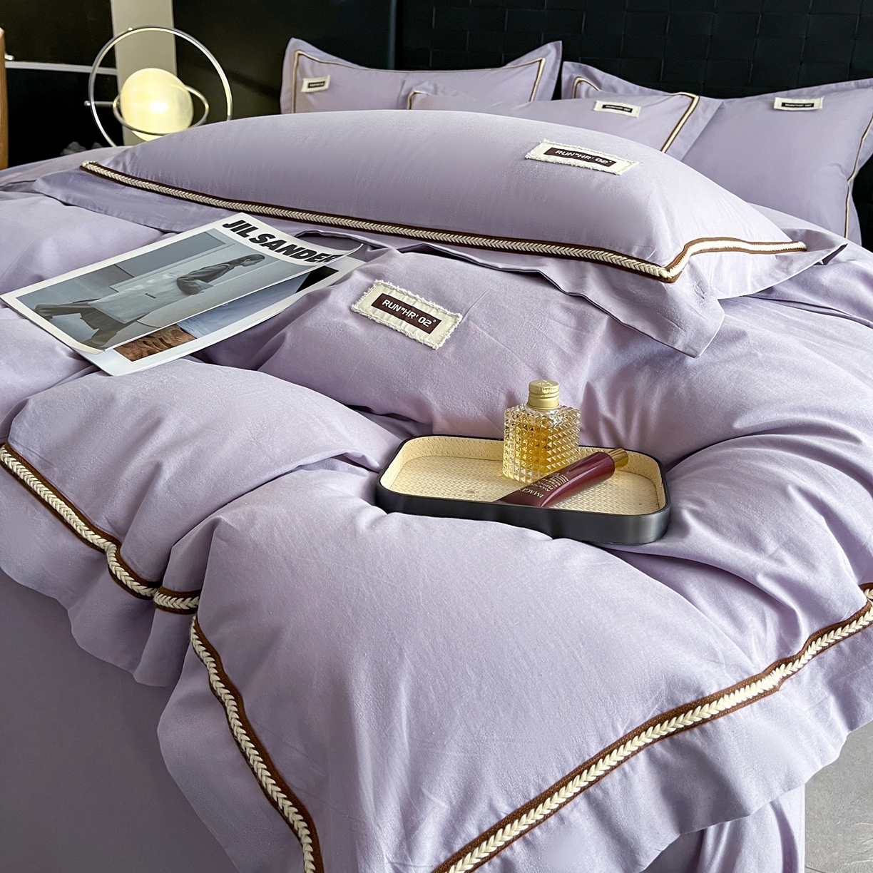 91家纺网 家纺一手货源 找家纺 佳汐蓝家纺 2026春夏新款高支高密全棉纯棉四件套-锦绫系列 锦绫-丁香紫