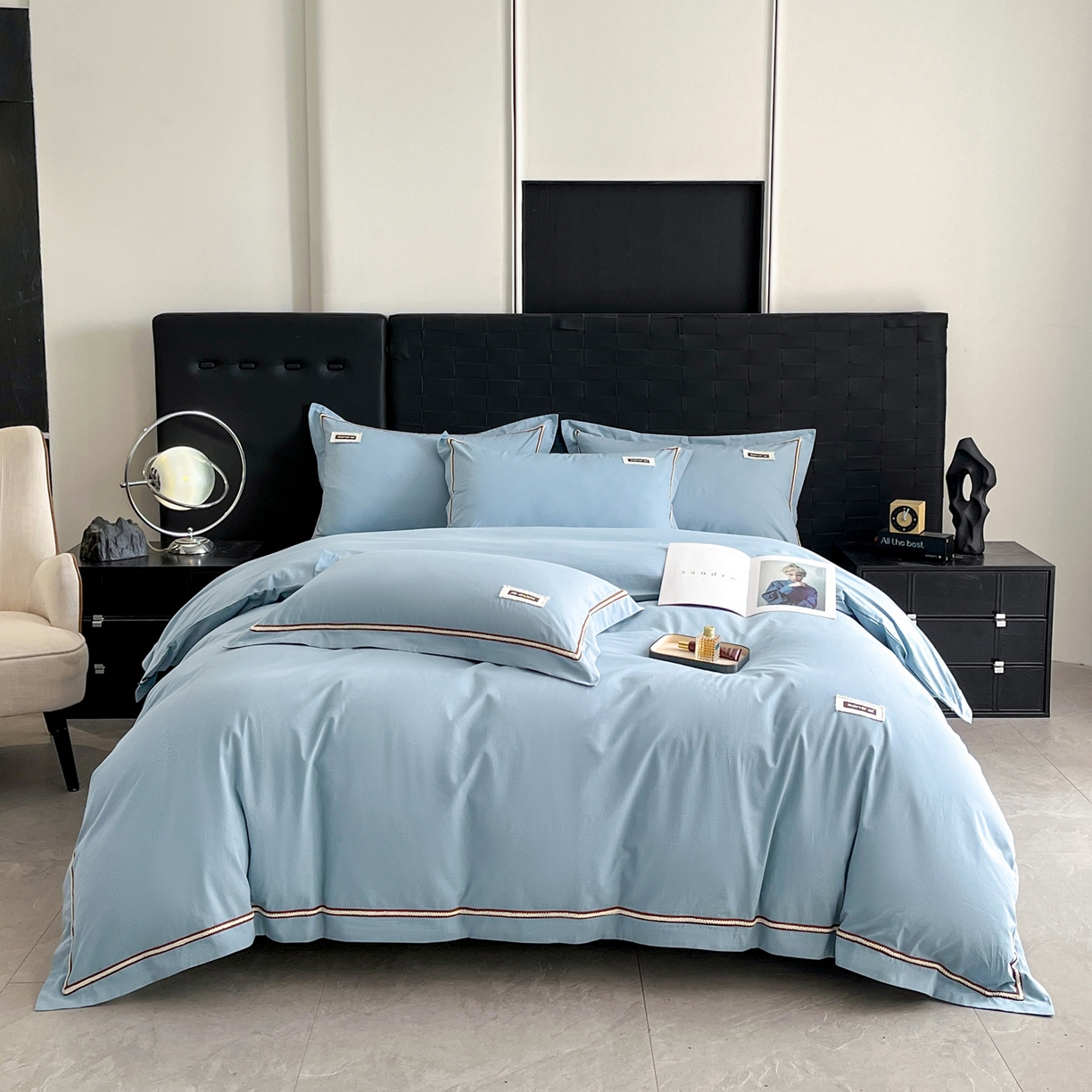 91家纺网 家纺一手货源 找家纺 佳汐蓝家纺 2026春夏新款高支高密全棉纯棉四件套-锦绫系列 锦绫-海青