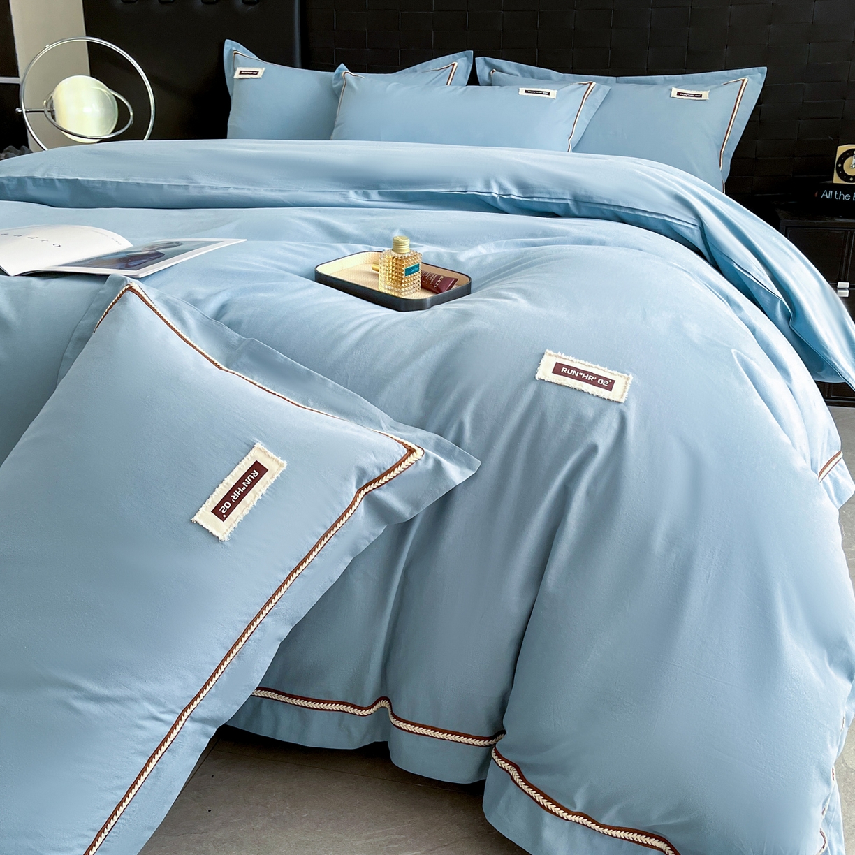 91家纺网 家纺一手货源 找家纺 佳汐蓝家纺 2026春夏新款高支高密全棉纯棉四件套-锦绫系列 锦绫-海青