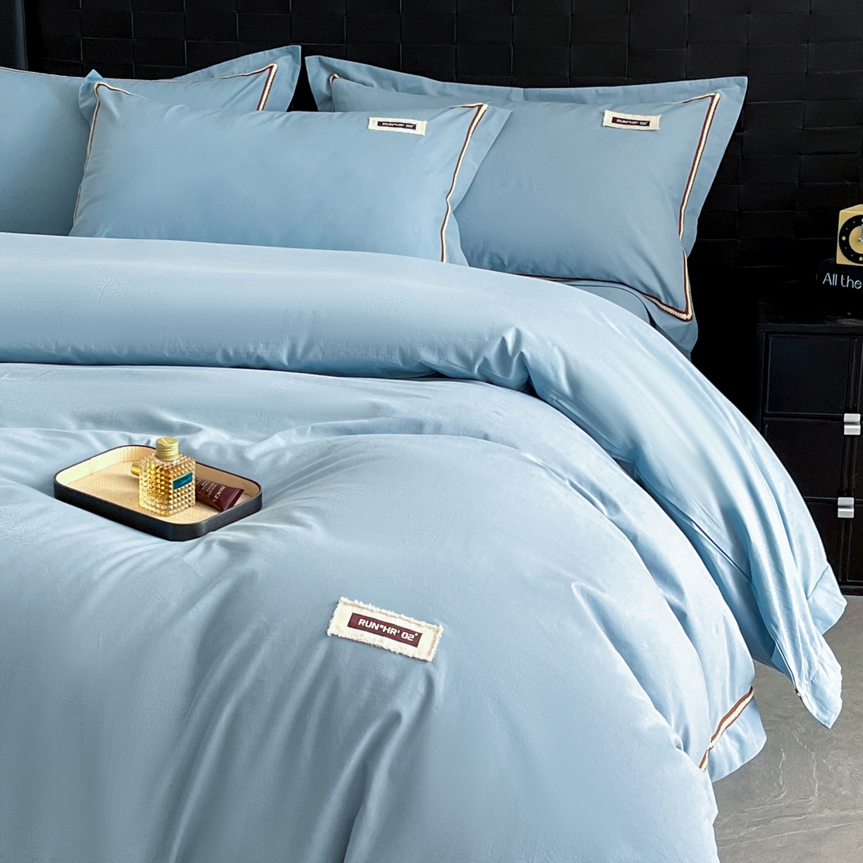 91家纺网 家纺一手货源 找家纺 佳汐蓝家纺 2026春夏新款高支高密全棉纯棉四件套-锦绫系列 锦绫-海青