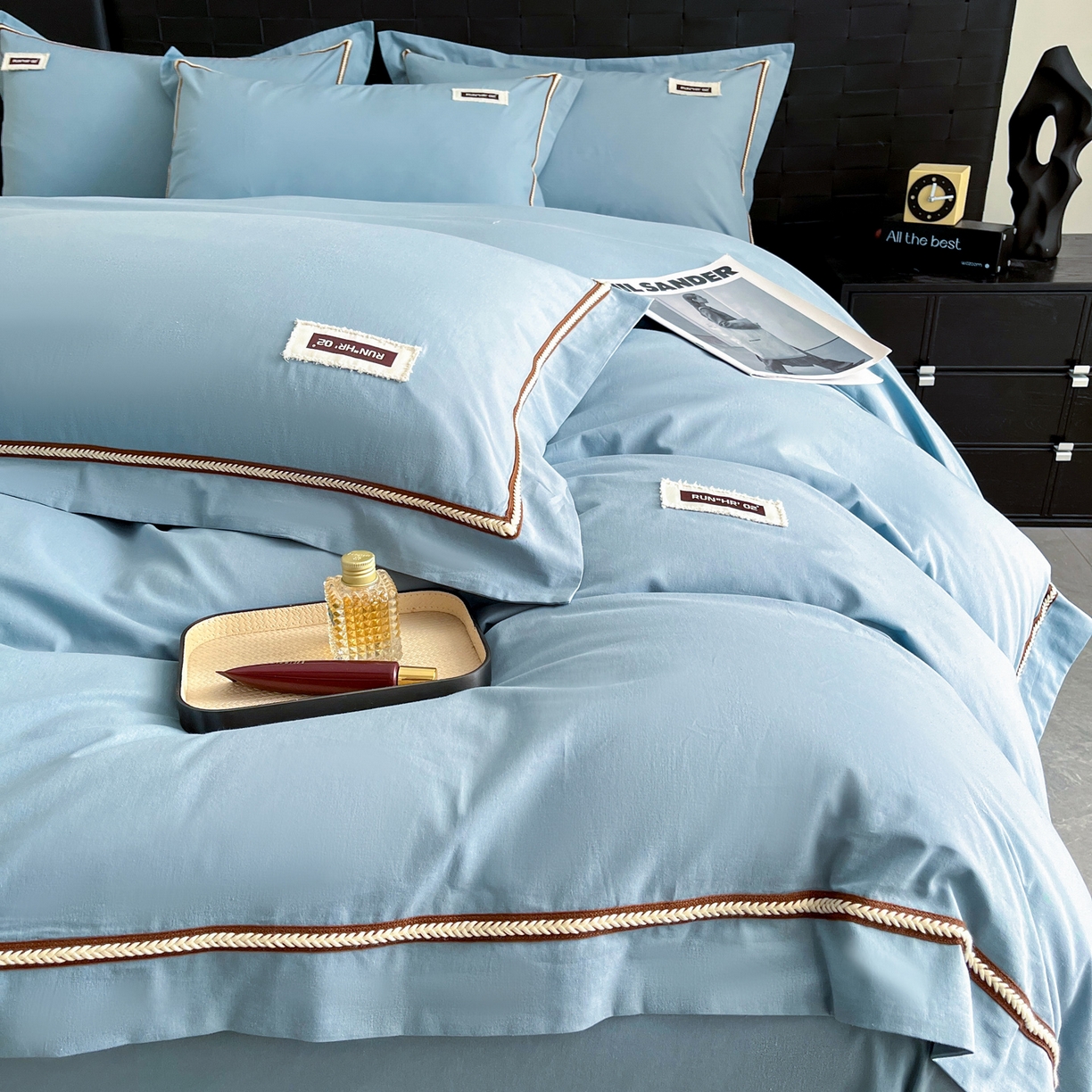 91家纺网 家纺一手货源 找家纺 佳汐蓝家纺 2026春夏新款高支高密全棉纯棉四件套-锦绫系列 锦绫-海青