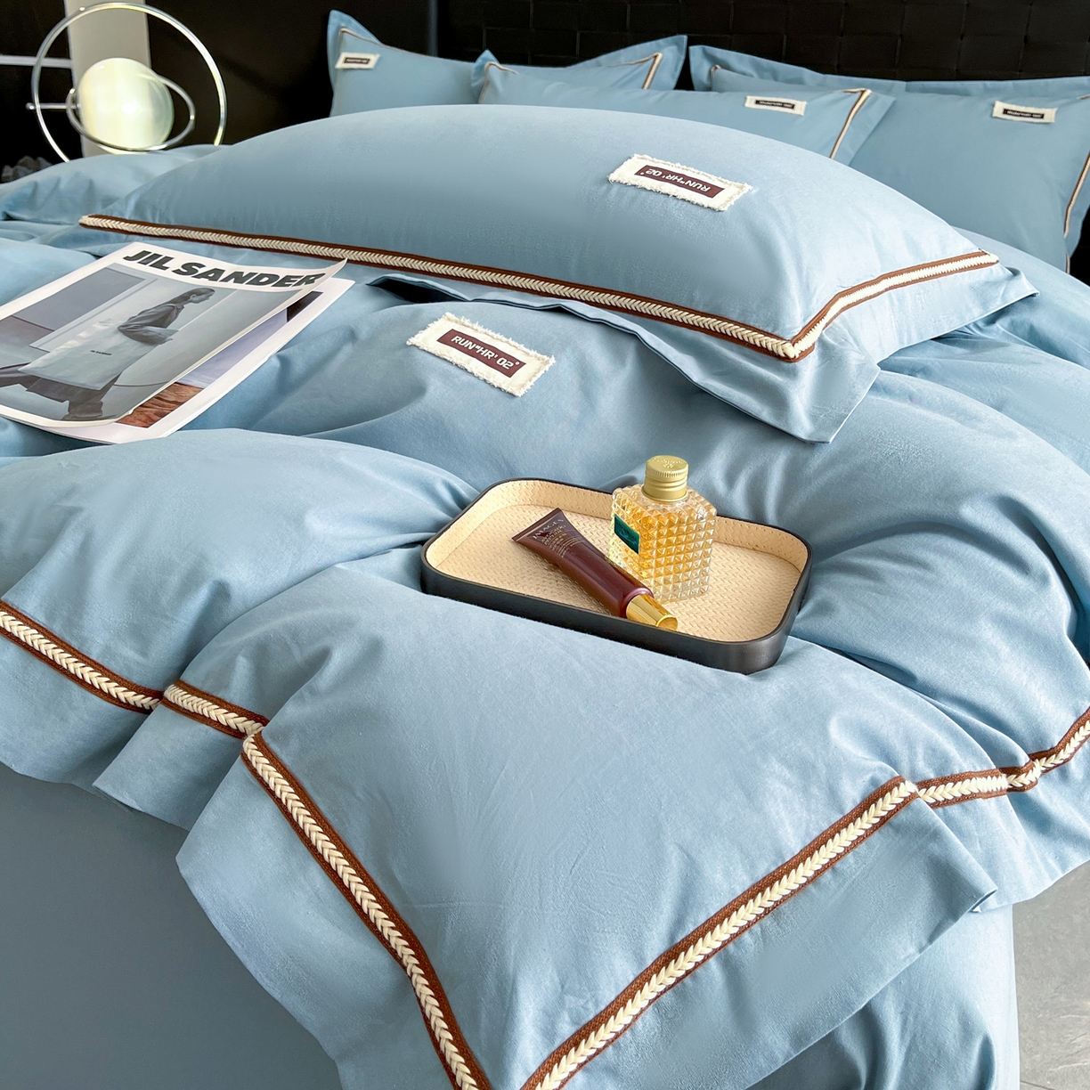 91家纺网 家纺一手货源 找家纺 佳汐蓝家纺 2026春夏新款高支高密全棉纯棉四件套-锦绫系列 锦绫-海青