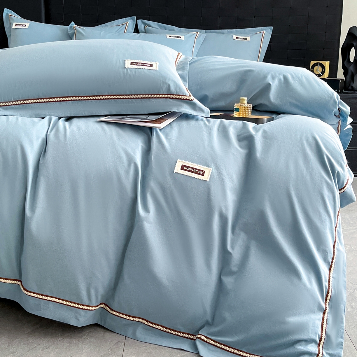 91家纺网 家纺一手货源 找家纺 佳汐蓝家纺 2026春夏新款高支高密全棉纯棉四件套-锦绫系列 锦绫-海青