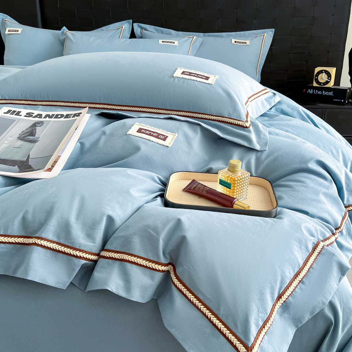 91家纺网 家纺一手货源 找家纺 佳汐蓝家纺 2026春夏新款高支高密全棉纯棉四件套-锦绫系列 锦绫-海青