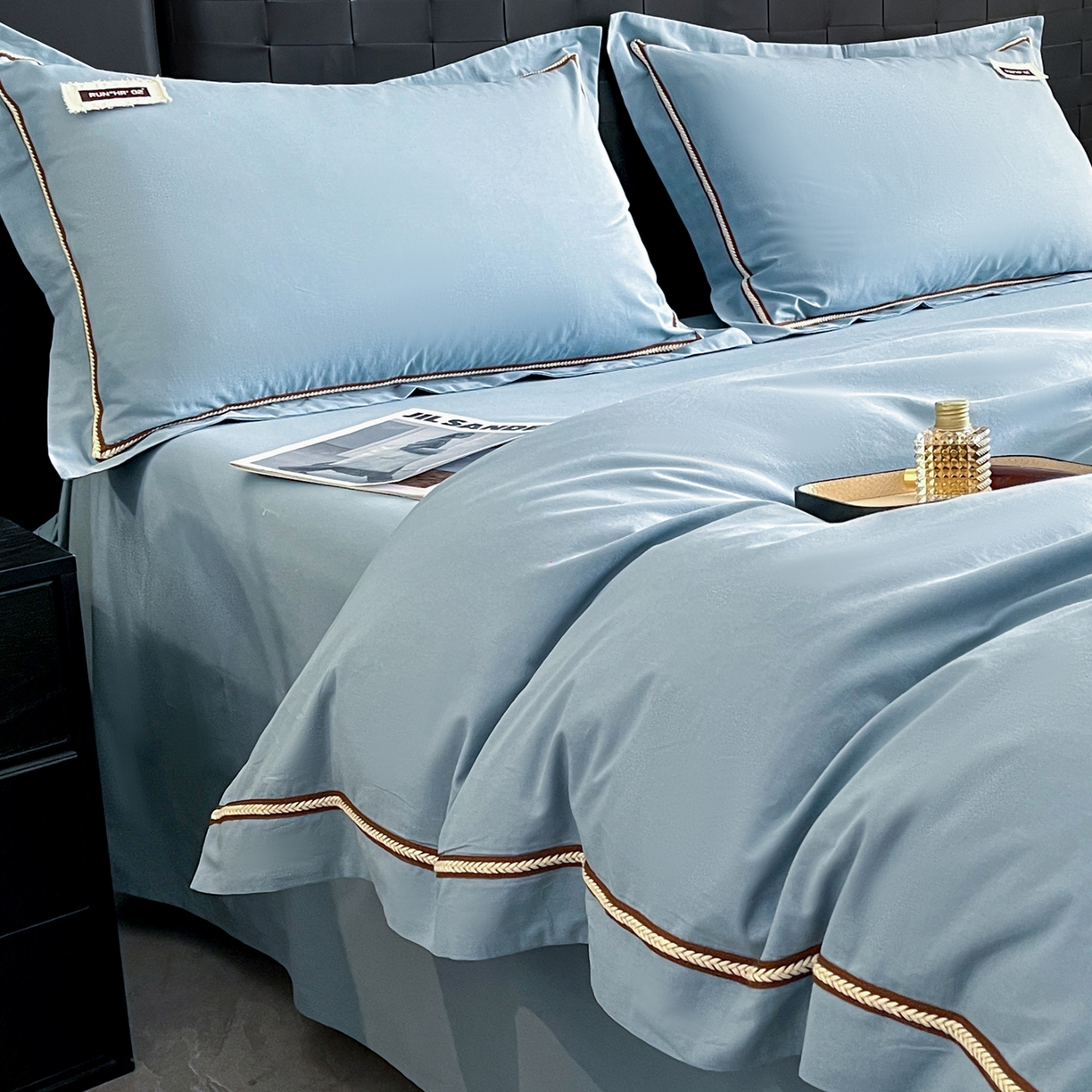 91家纺网 家纺一手货源 找家纺 佳汐蓝家纺 2026春夏新款高支高密全棉纯棉四件套-锦绫系列 锦绫-海青