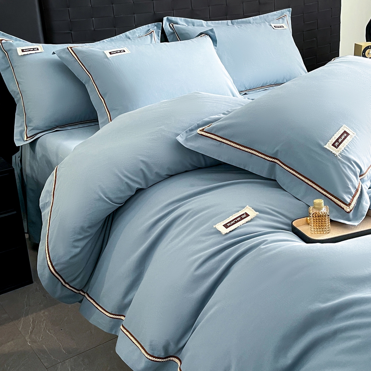 91家纺网 家纺一手货源 找家纺 佳汐蓝家纺 2026春夏新款高支高密全棉纯棉四件套-锦绫系列 锦绫-海青