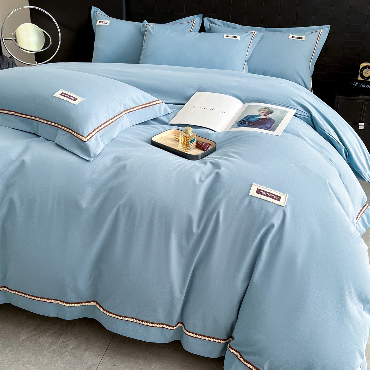 91家纺网 家纺一手货源 找家纺 佳汐蓝家纺 2026春夏新款高支高密全棉纯棉四件套-锦绫系列 锦绫-海青