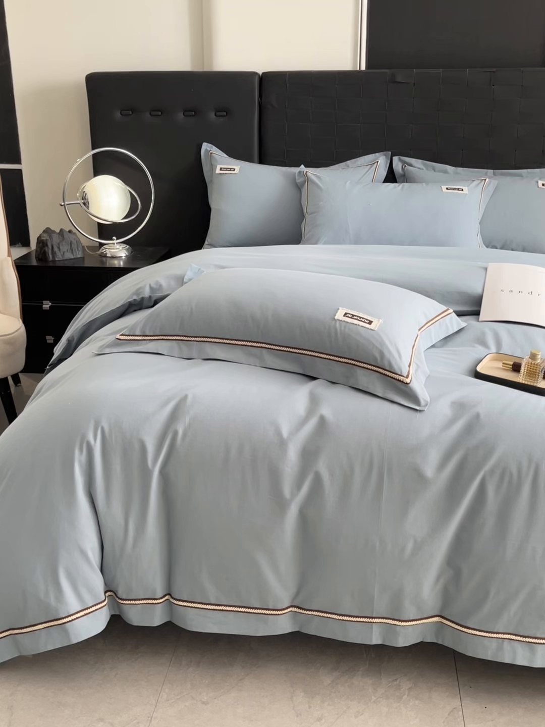 91家纺网 家纺一手货源 找家纺 佳汐蓝家纺 2026春夏新款高支高密全棉纯棉四件套-锦绫系列 锦绫-海青