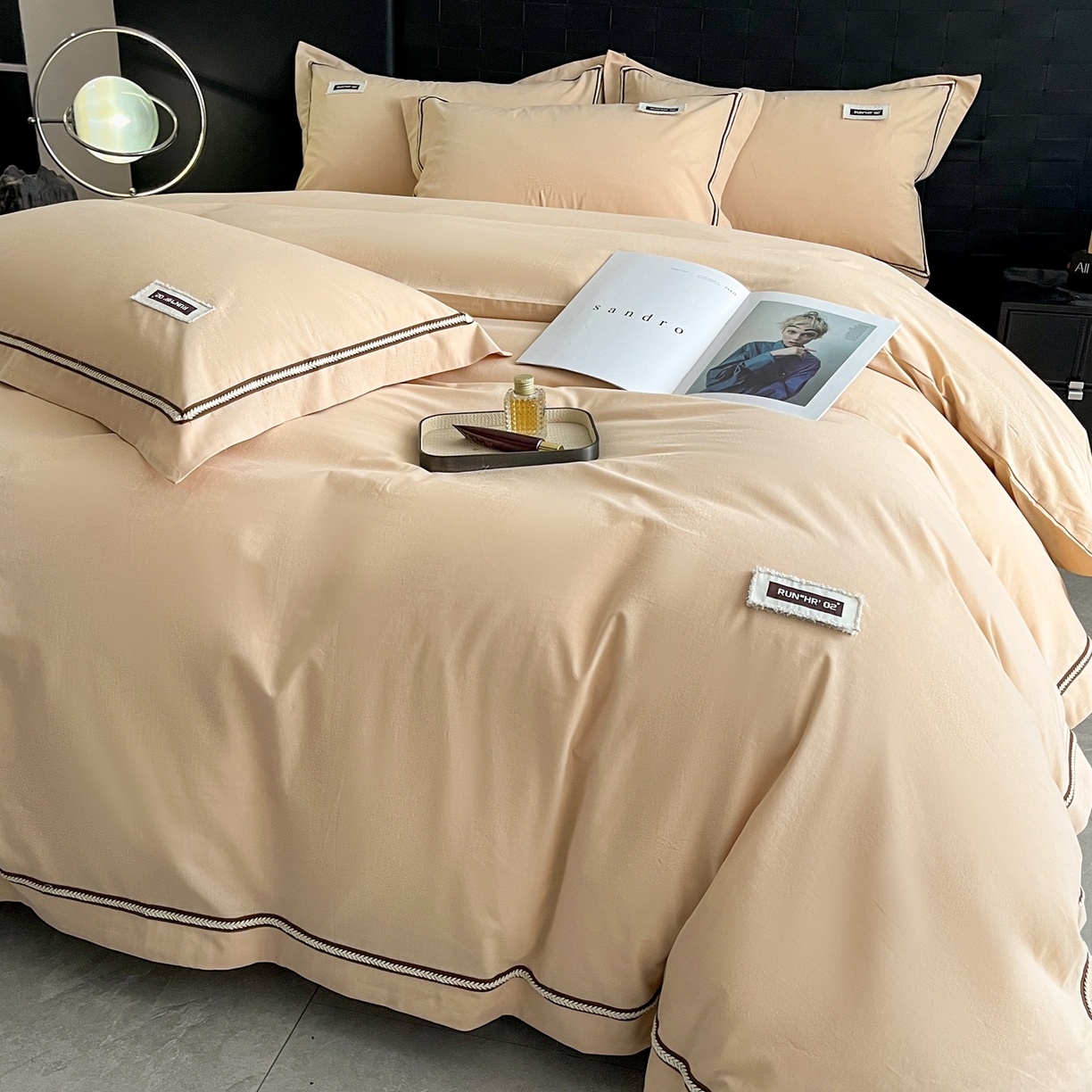 91家纺网 家纺一手货源 找家纺 佳汐蓝家纺 2026春夏新款高支高密全棉纯棉四件套-锦绫系列 锦绫-奶茶