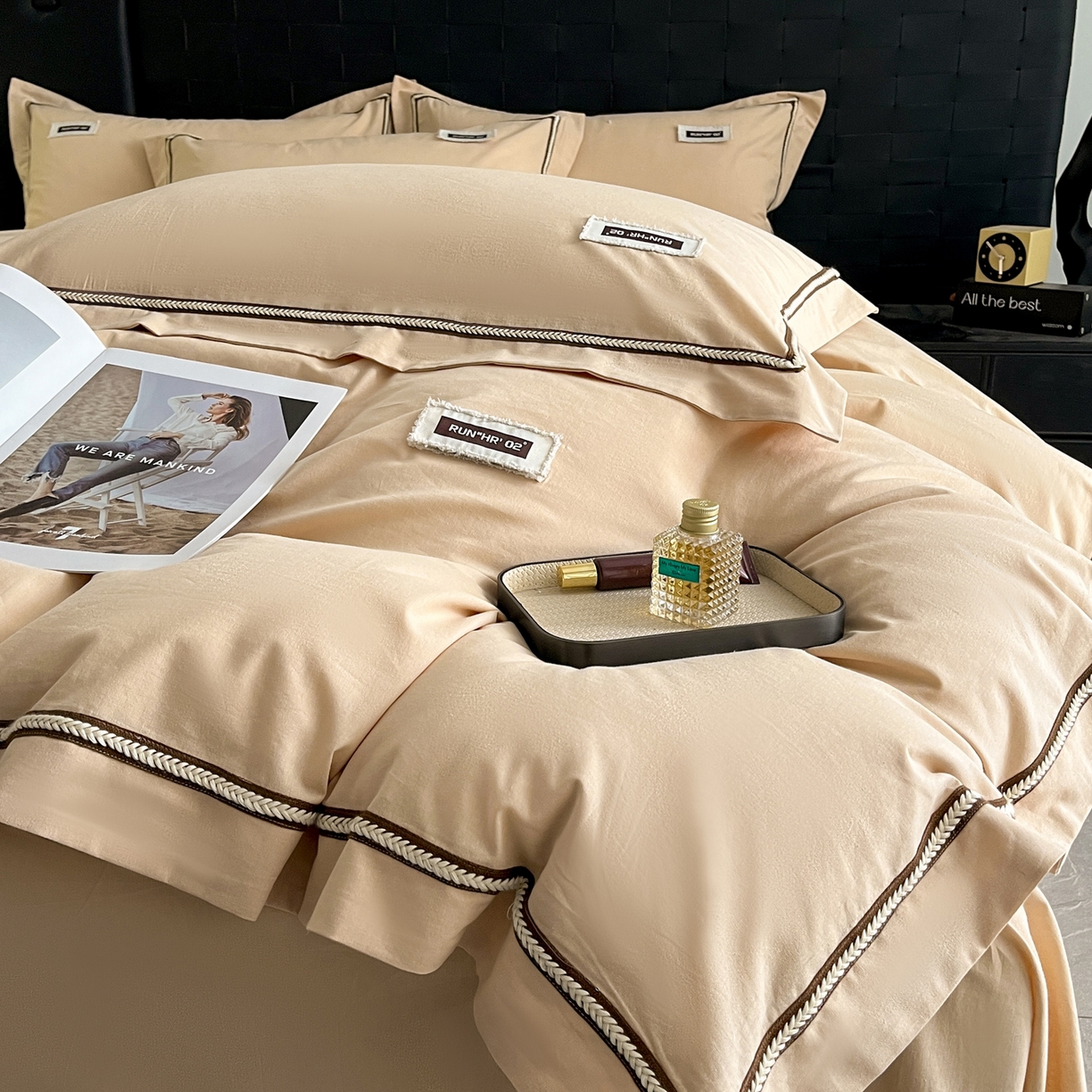 91家纺网 家纺一手货源 找家纺 佳汐蓝家纺 2026春夏新款高支高密全棉纯棉四件套-锦绫系列 锦绫-奶茶