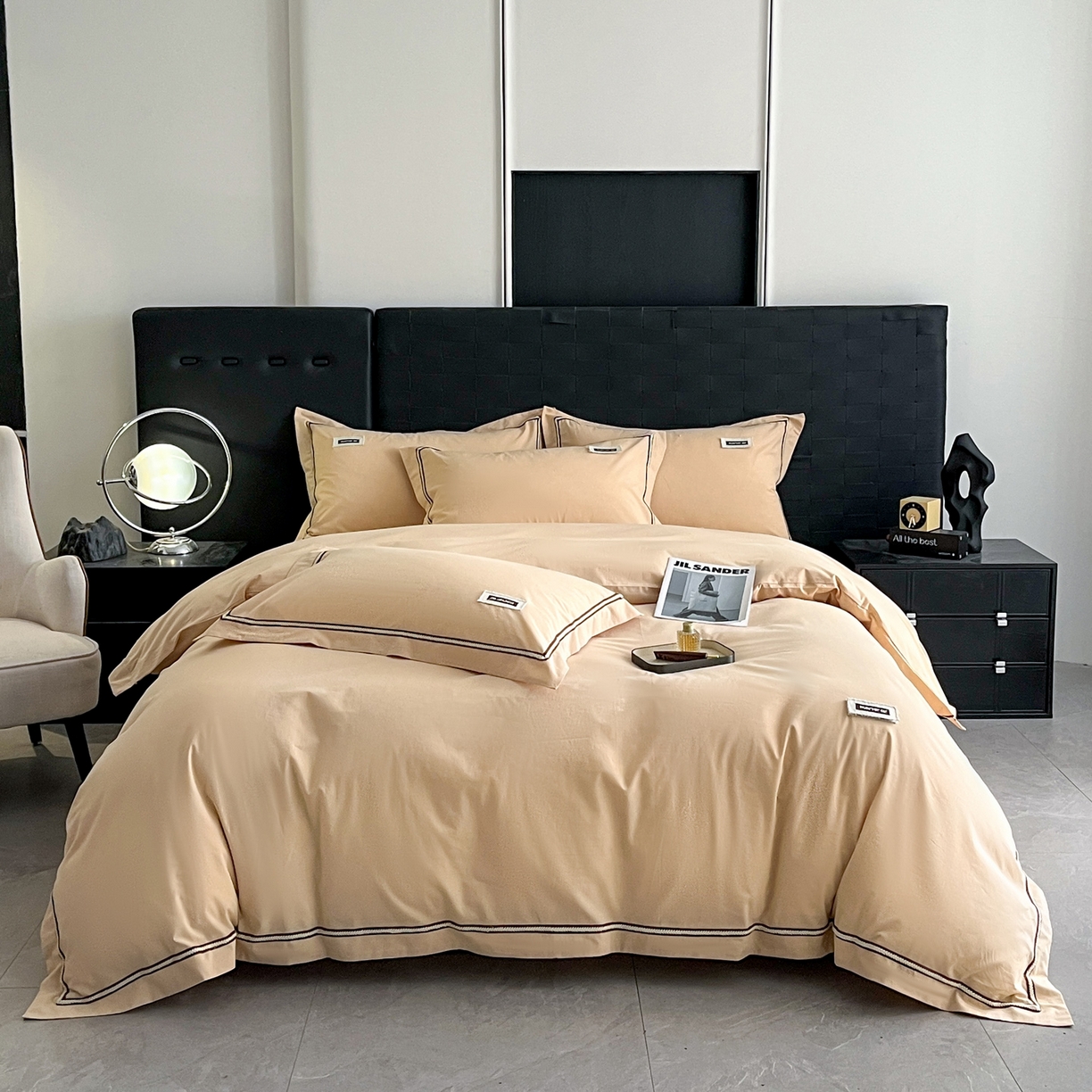 91家纺网 家纺一手货源 找家纺 佳汐蓝家纺 2026春夏新款高支高密全棉纯棉四件套-锦绫系列 锦绫-奶茶