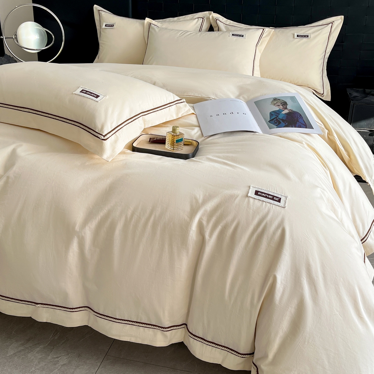 91家纺网 家纺一手货源 找家纺 佳汐蓝家纺 2026春夏新款高支高密全棉纯棉四件套-锦绫系列 锦绫-奶昔白