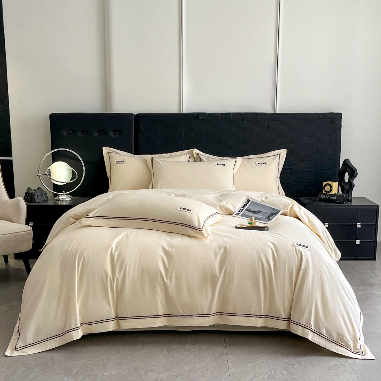 91家纺网 家纺一手货源 找家纺 佳汐蓝家纺 2026春夏新款高支高密全棉纯棉四件套-锦绫系列 锦绫-奶昔白