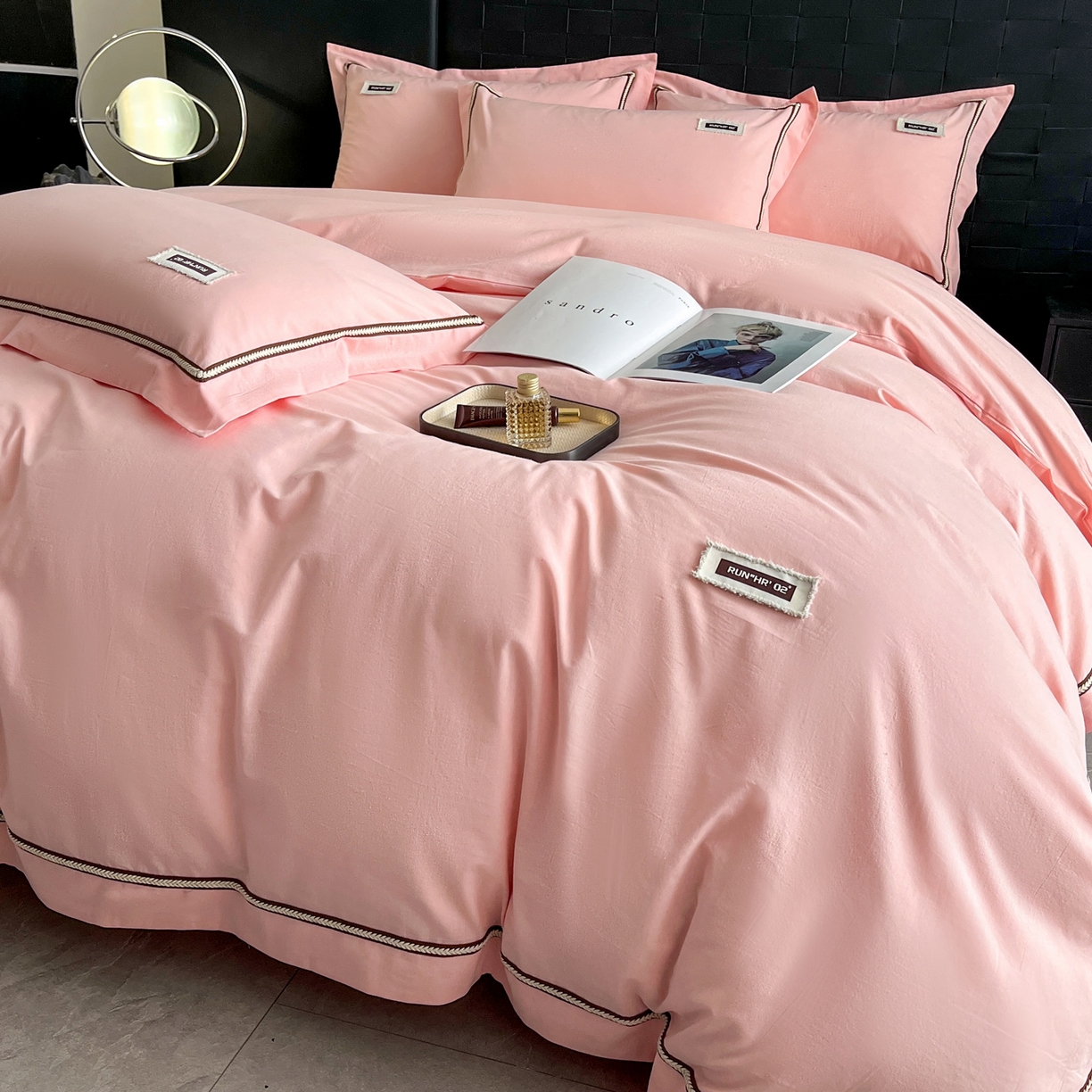 91家纺网 家纺一手货源 找家纺 佳汐蓝家纺 2026春夏新款高支高密全棉纯棉四件套-锦绫系列 锦绫-奶油粉