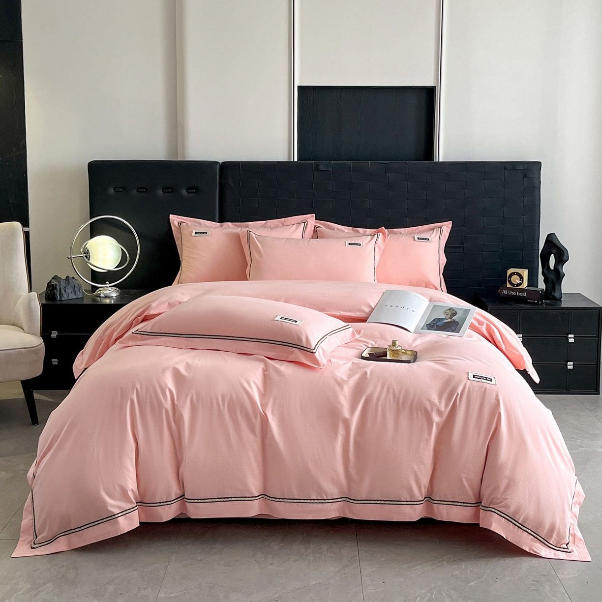 91家纺网 家纺一手货源 找家纺 佳汐蓝家纺 2026春夏新款高支高密全棉纯棉四件套-锦绫系列 锦绫-奶油粉