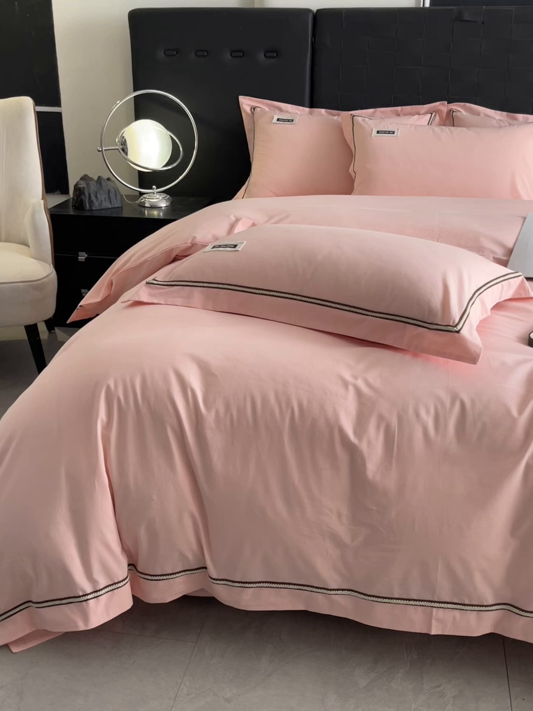 91家纺网 家纺一手货源 找家纺 佳汐蓝家纺 2026春夏新款高支高密全棉纯棉四件套-锦绫系列 锦绫-奶油粉