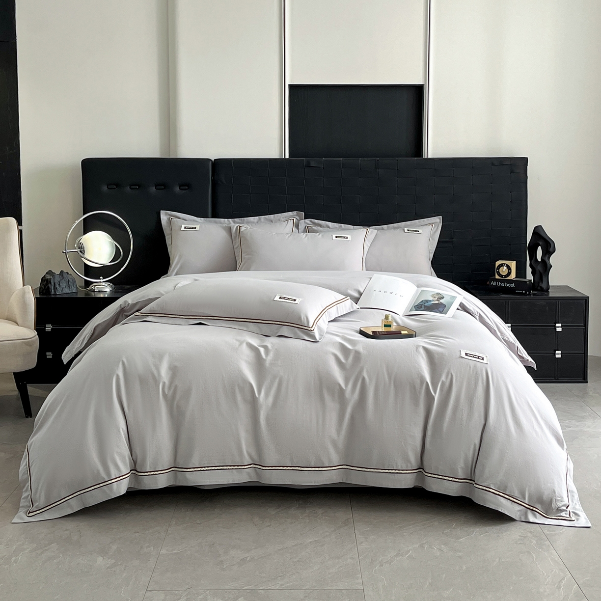 91家纺网 家纺一手货源 找家纺 佳汐蓝家纺 2026春夏新款高支高密全棉纯棉四件套-锦绫系列 锦绫-浅灰