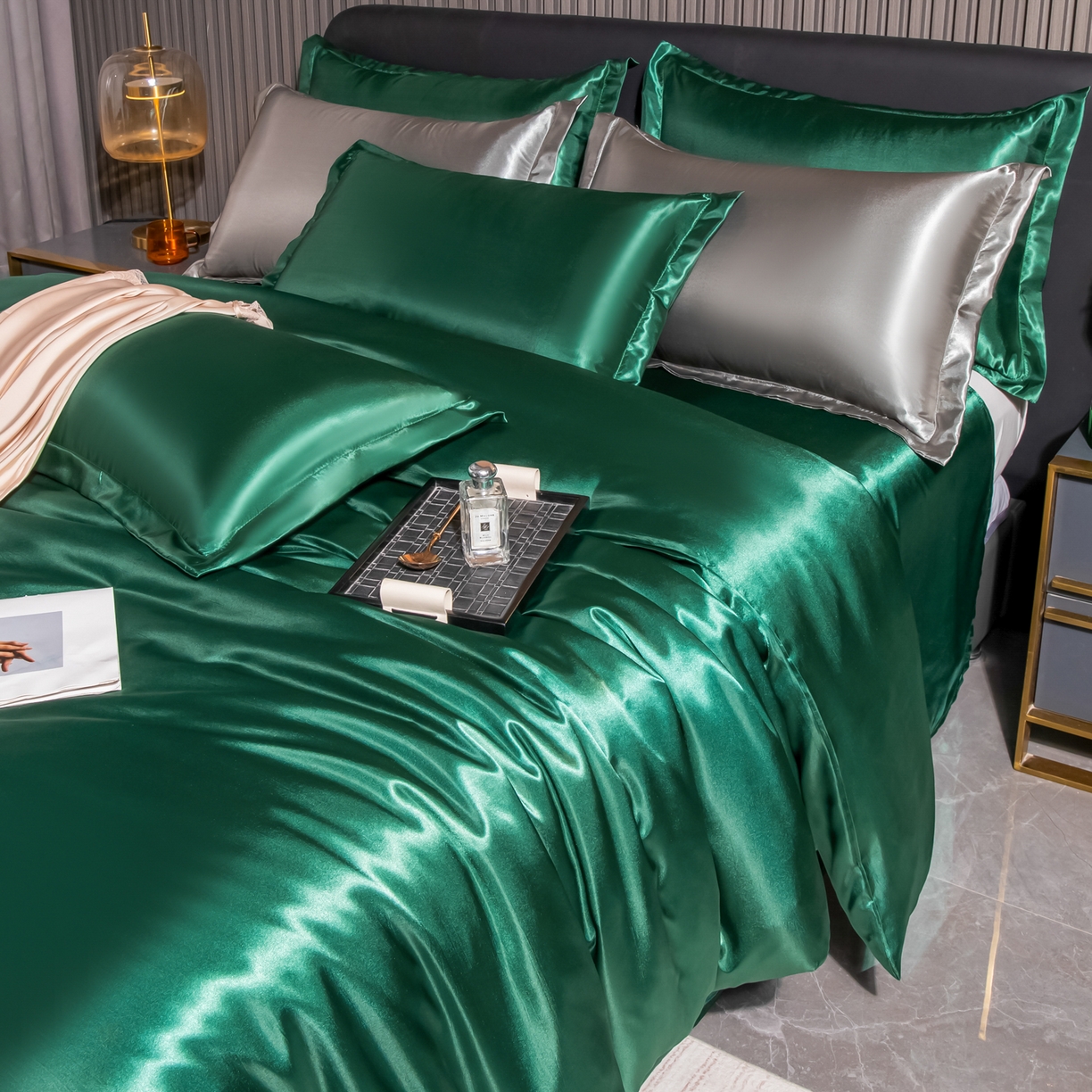 91家纺网 家纺一手货源 找家纺 （总）莱越家纺 2026夏季款高端轻奢水洗真丝四件套丝滑裸睡丝绸纯色冰丝四件套系列可承接外贸订货