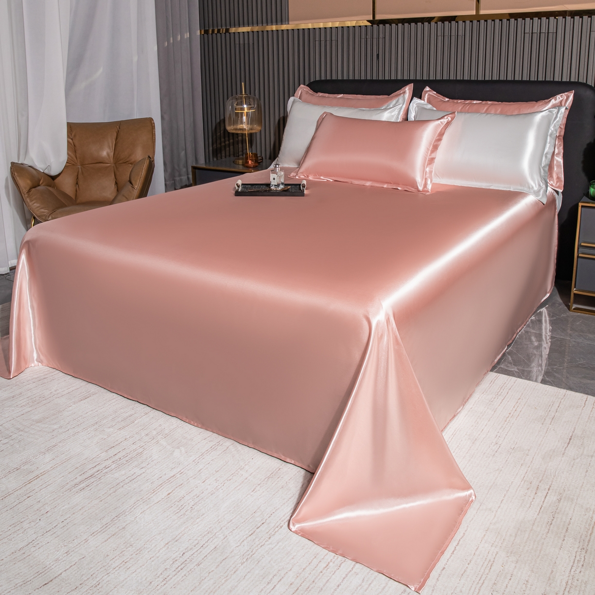 91家纺网 家纺一手货源 找家纺 （总）莱越家纺 2026夏季款高端轻奢水洗真丝四件套丝滑裸睡丝绸纯色冰丝四件套系列可承接外贸订货