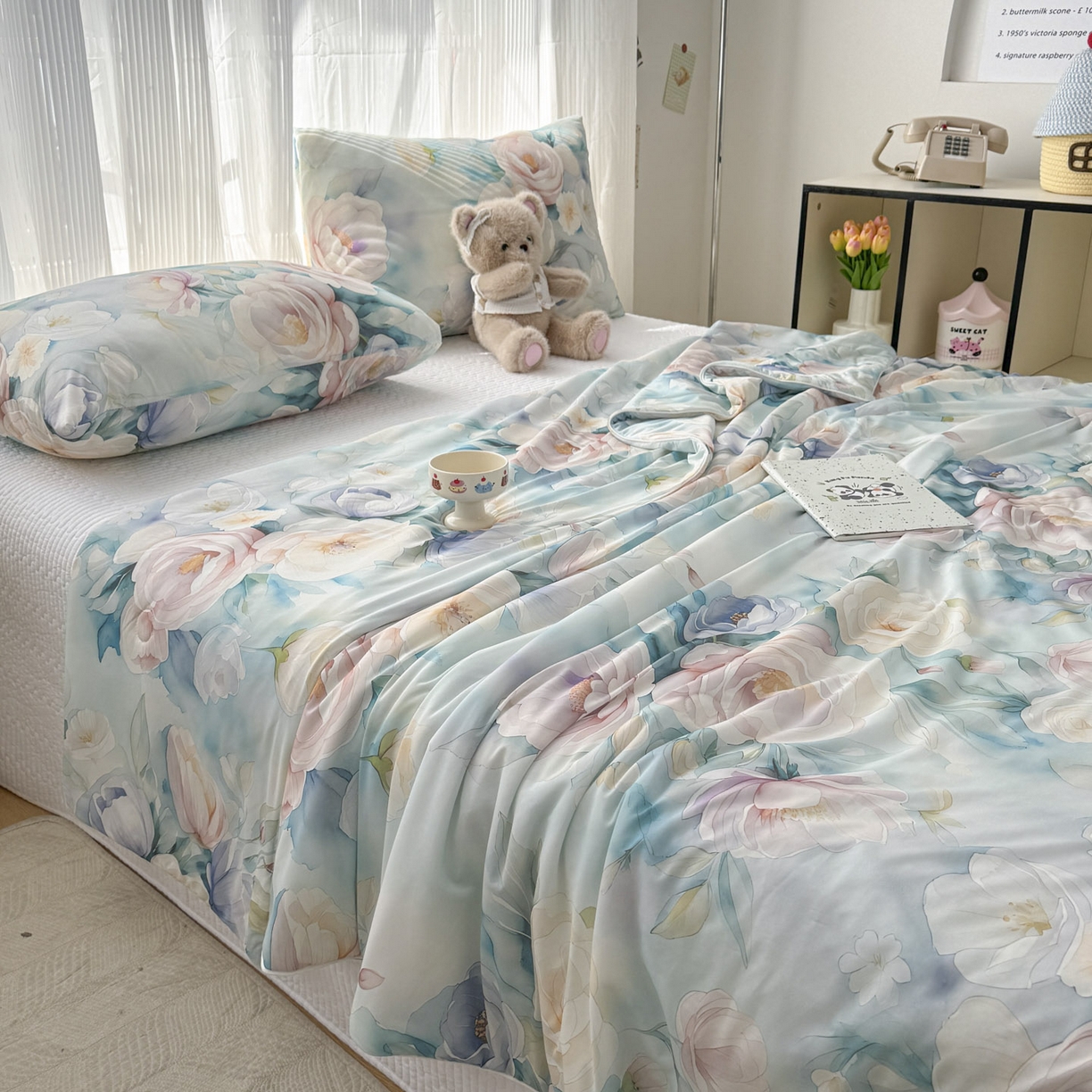 91家纺网 家纺一手货源 找家纺 （总）默忆 2026新款凉感丝印花大豆纤维夏被空调被夏凉被