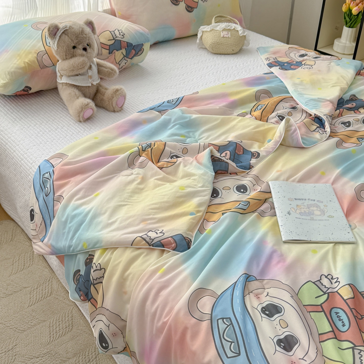 91家纺网 家纺一手货源 找家纺 默忆 2026新款凉感丝印花大豆纤维夏被空调被夏凉被 彩虹布布