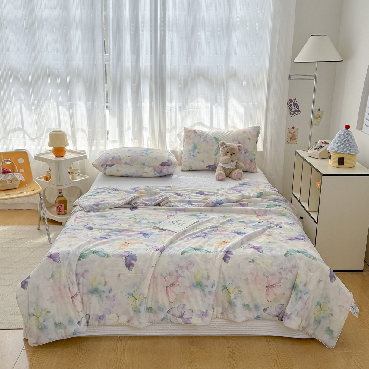 91家纺网 家纺一手货源 找家纺 默忆 2026新款凉感丝印花大豆纤维夏被空调被夏凉被 彩蝶漫舞