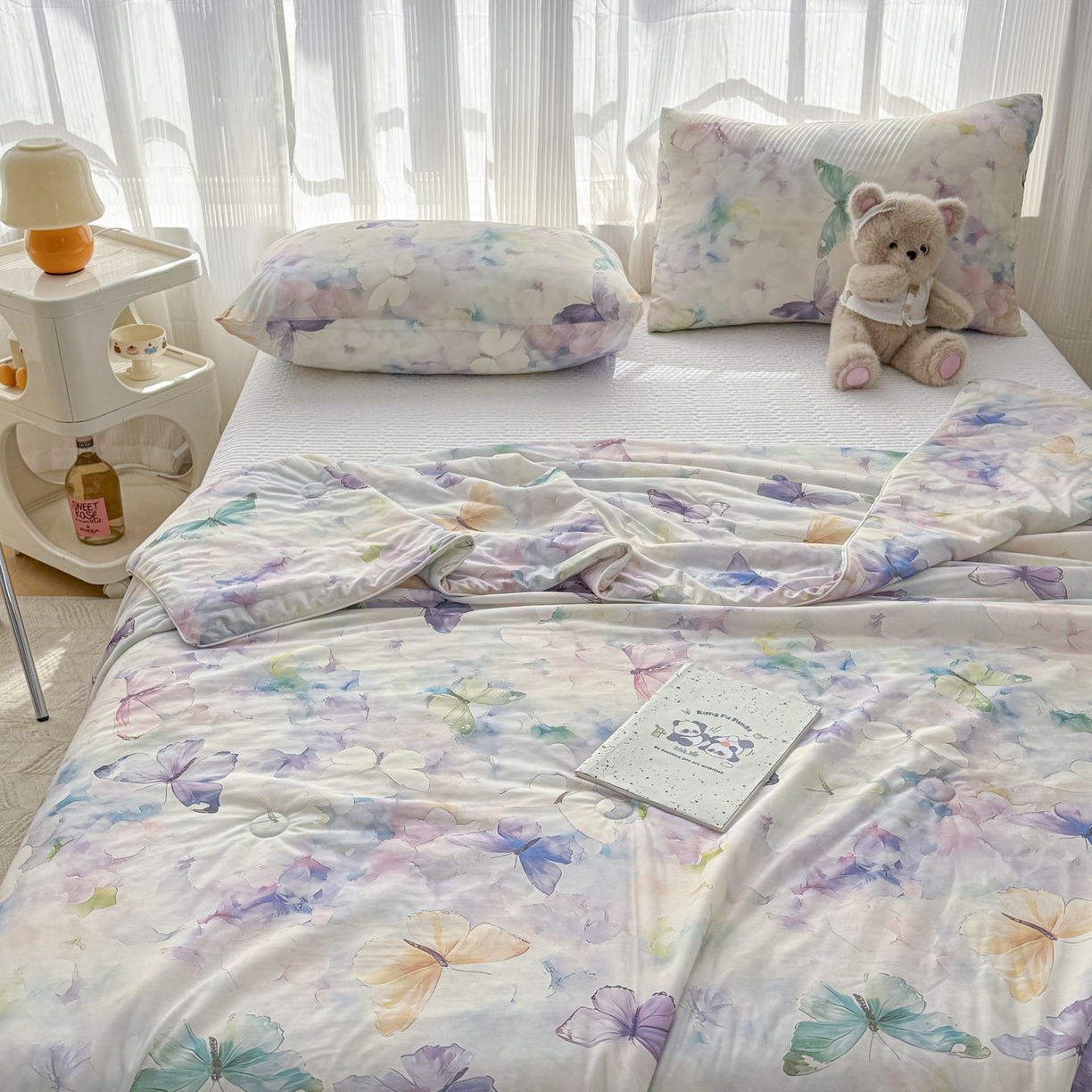 91家纺网 家纺一手货源 找家纺 默忆 2026新款凉感丝印花大豆纤维夏被空调被夏凉被 彩蝶漫舞