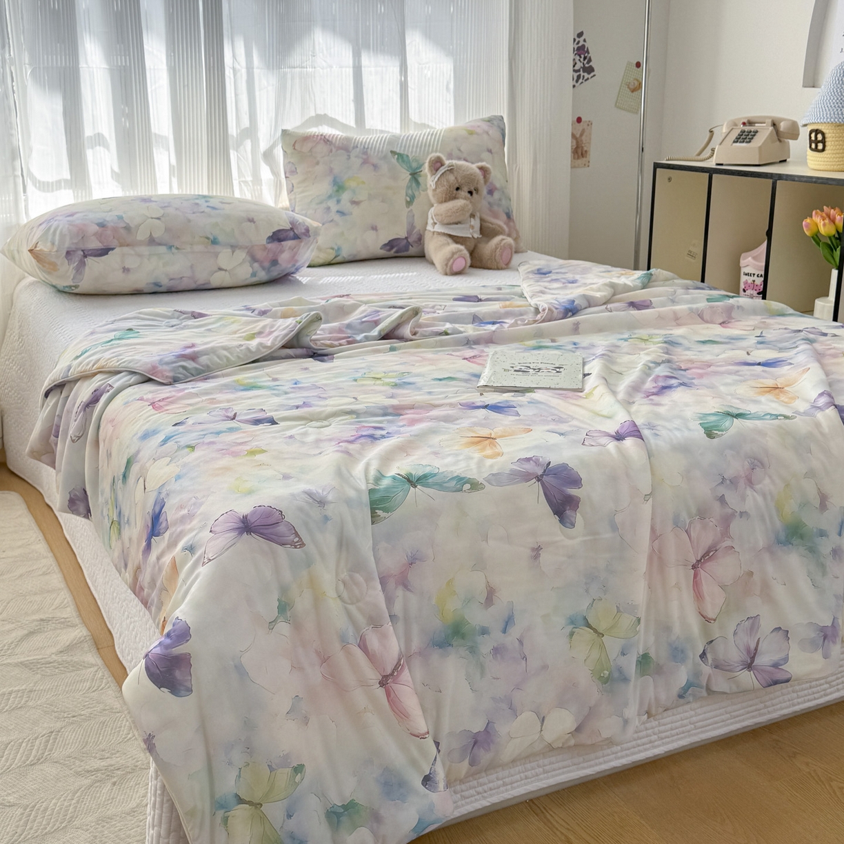 91家纺网 家纺一手货源 找家纺 默忆 2026新款凉感丝印花大豆纤维夏被空调被夏凉被 彩蝶漫舞