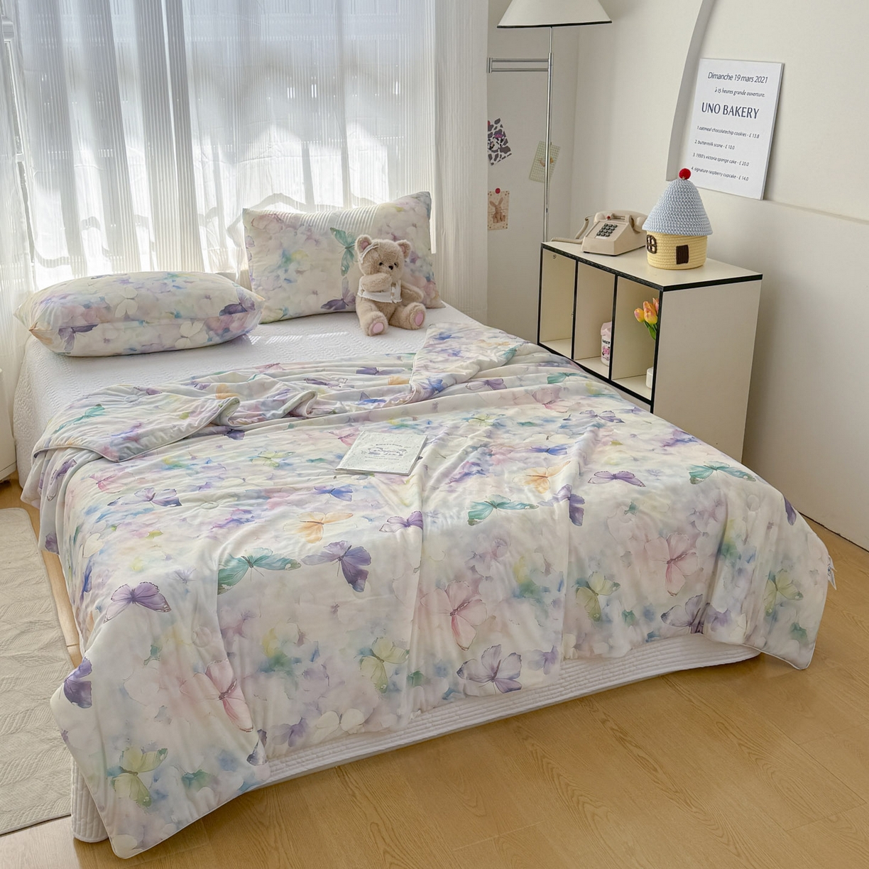 91家纺网 家纺一手货源 找家纺 默忆 2026新款凉感丝印花大豆纤维夏被空调被夏凉被 彩蝶漫舞