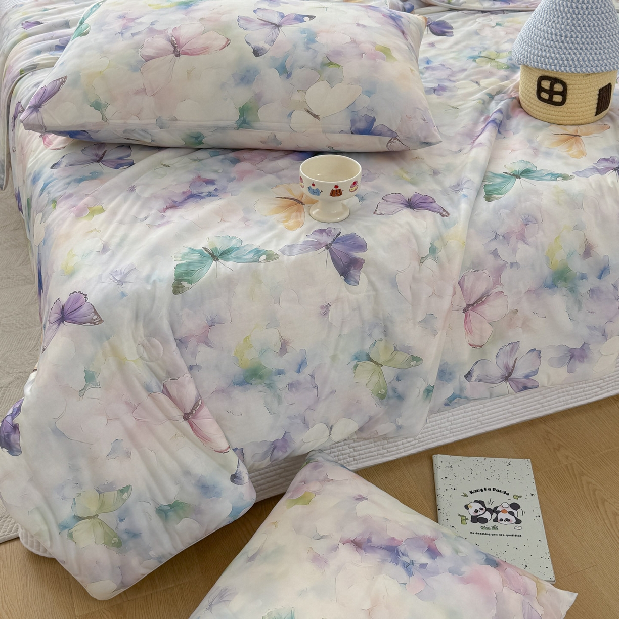 91家纺网 家纺一手货源 找家纺 默忆 2026新款凉感丝印花大豆纤维夏被空调被夏凉被 彩蝶漫舞