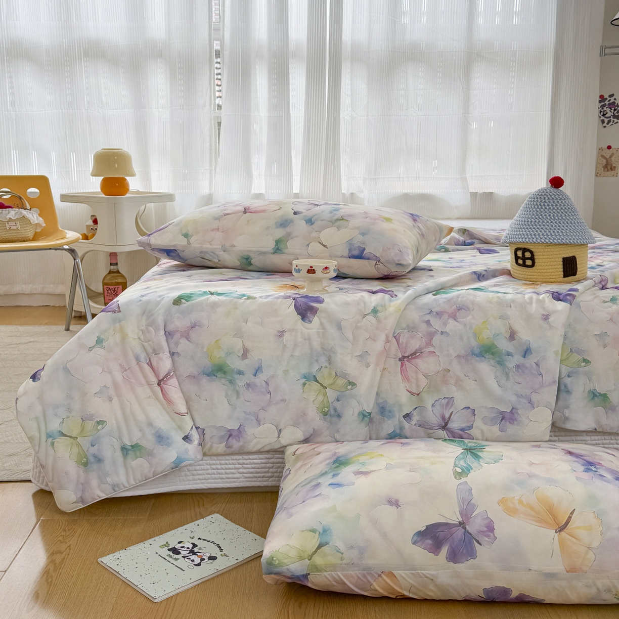 91家纺网 家纺一手货源 找家纺 默忆 2026新款凉感丝印花大豆纤维夏被空调被夏凉被 彩蝶漫舞