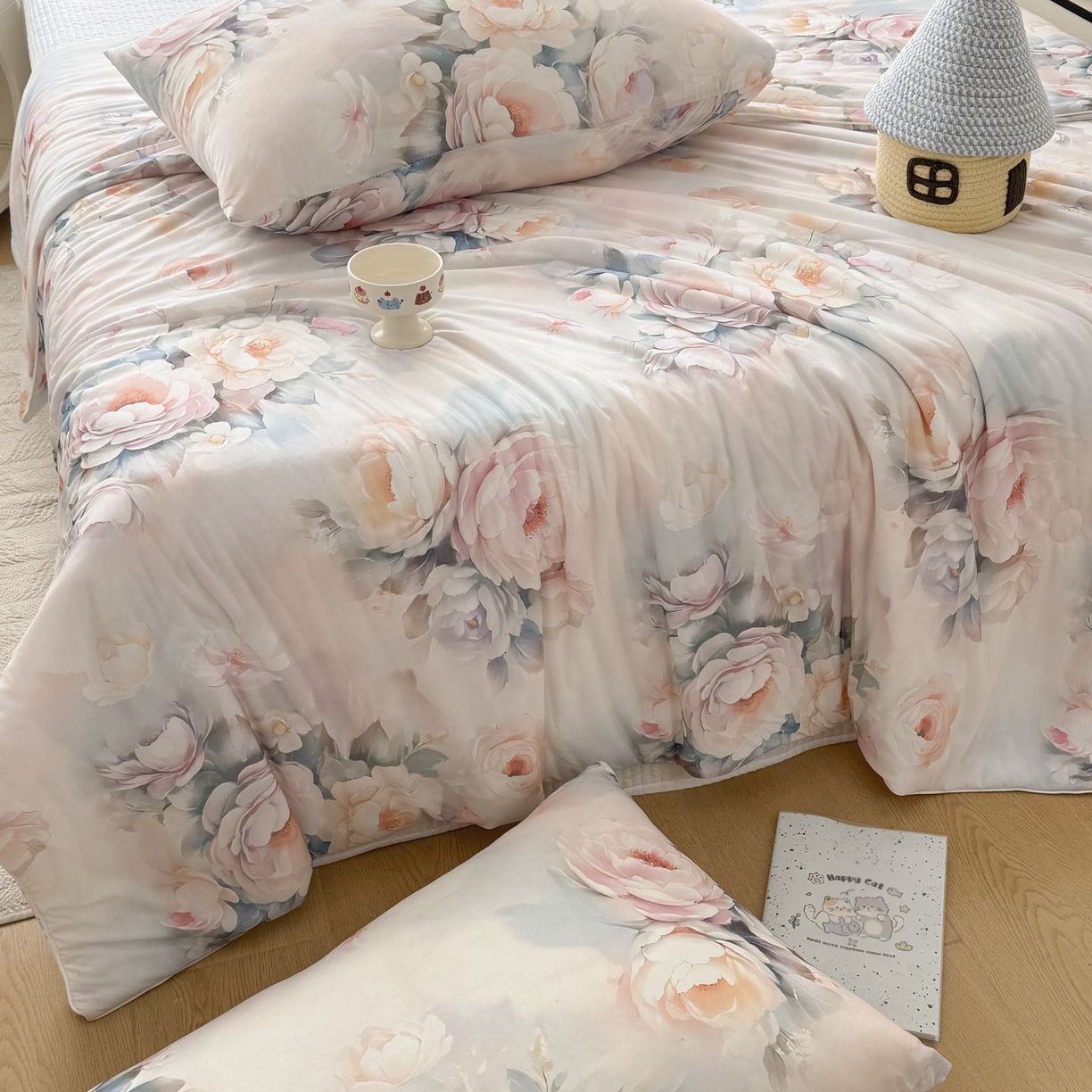 91家纺网 家纺一手货源 找家纺 默忆 2026新款凉感丝印花大豆纤维夏被空调被夏凉被 国色天香