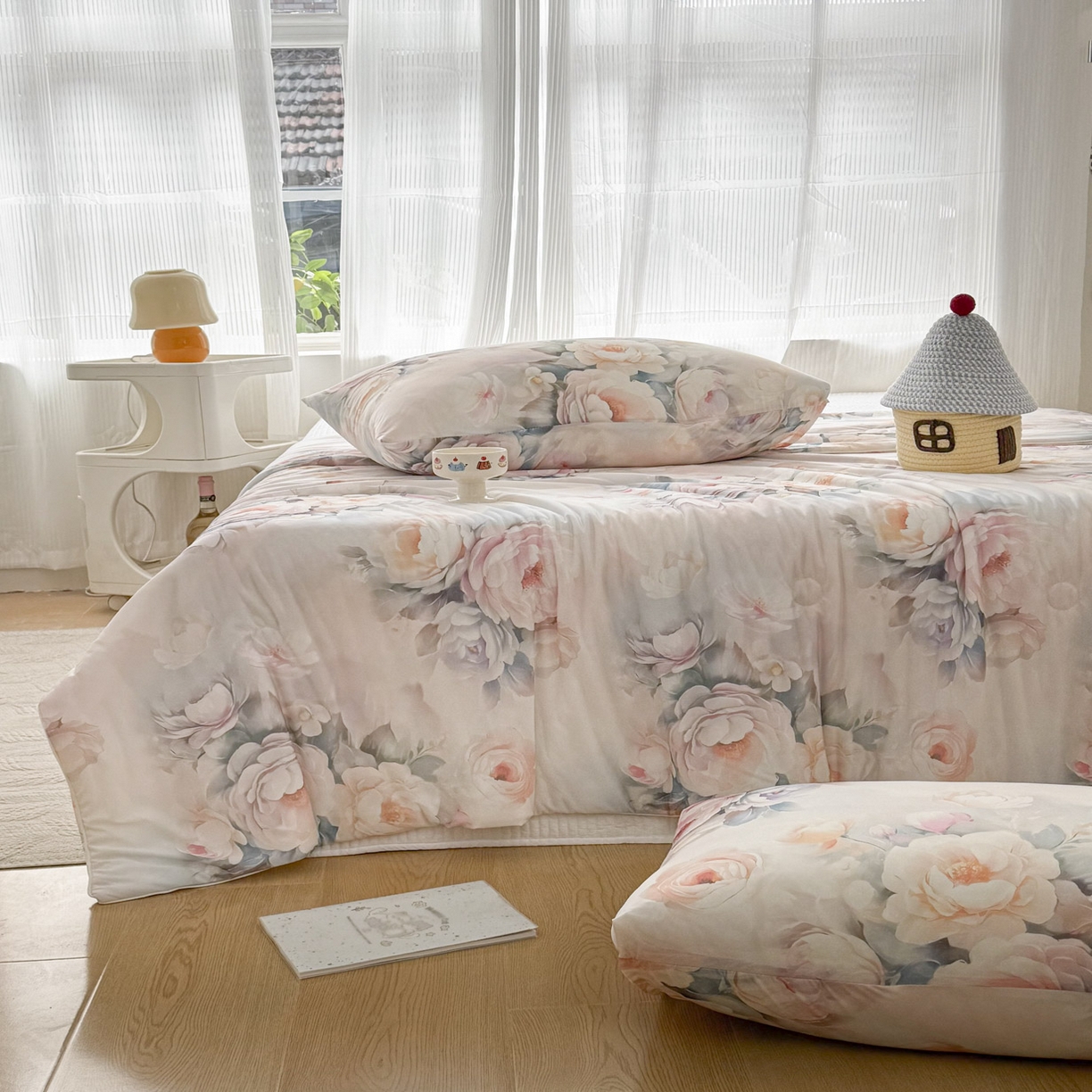 91家纺网 家纺一手货源 找家纺 默忆 2026新款凉感丝印花大豆纤维夏被空调被夏凉被 国色天香