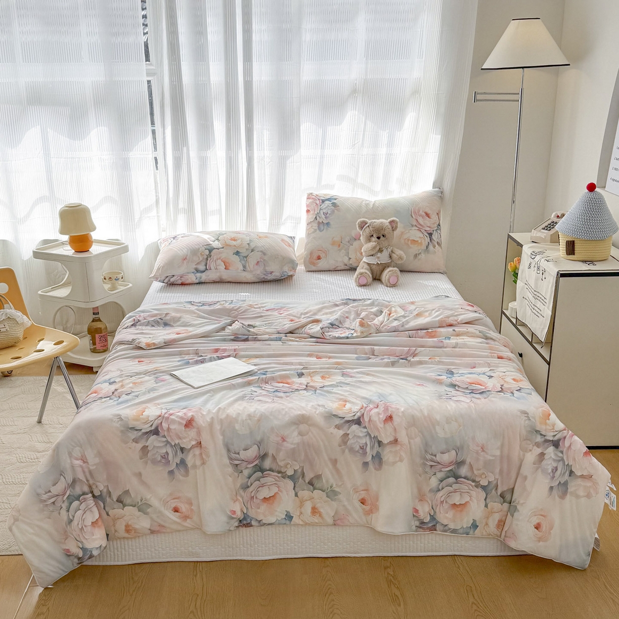 91家纺网 家纺一手货源 找家纺 默忆 2026新款凉感丝印花大豆纤维夏被空调被夏凉被 国色天香