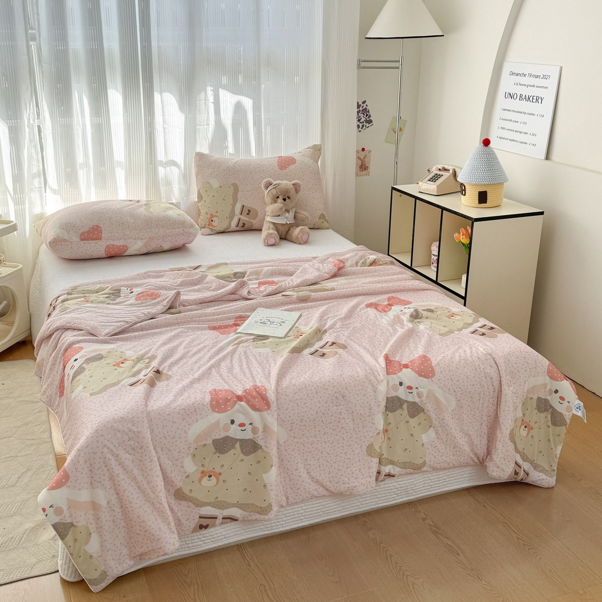 91家纺网 家纺一手货源 找家纺 默忆 2026新款凉感丝印花大豆纤维夏被空调被夏凉被 玫瑰兔