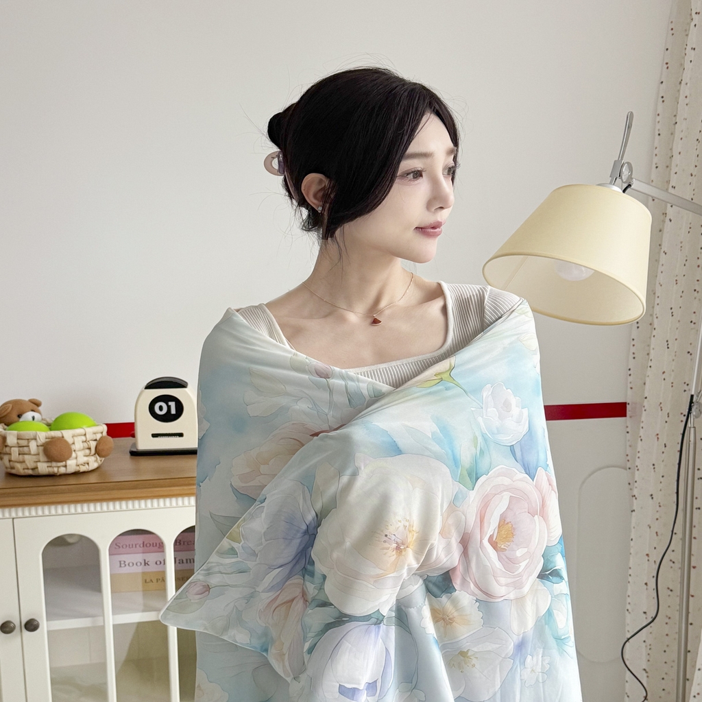 91家纺网 家纺一手货源 找家纺 默忆 2026新款凉感丝印花大豆纤维夏被空调被夏凉被 墨韵