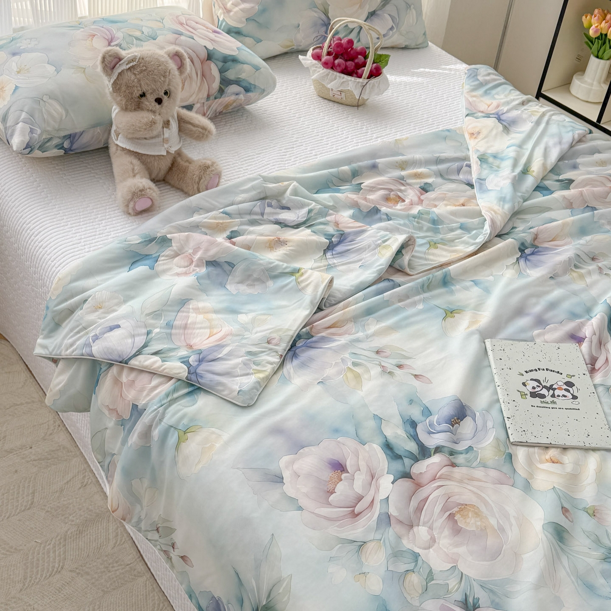 91家纺网 家纺一手货源 找家纺 默忆 2026新款凉感丝印花大豆纤维夏被空调被夏凉被 墨韵