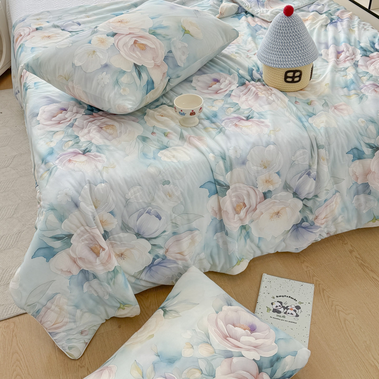 91家纺网 家纺一手货源 找家纺 默忆 2026新款凉感丝印花大豆纤维夏被空调被夏凉被 墨韵