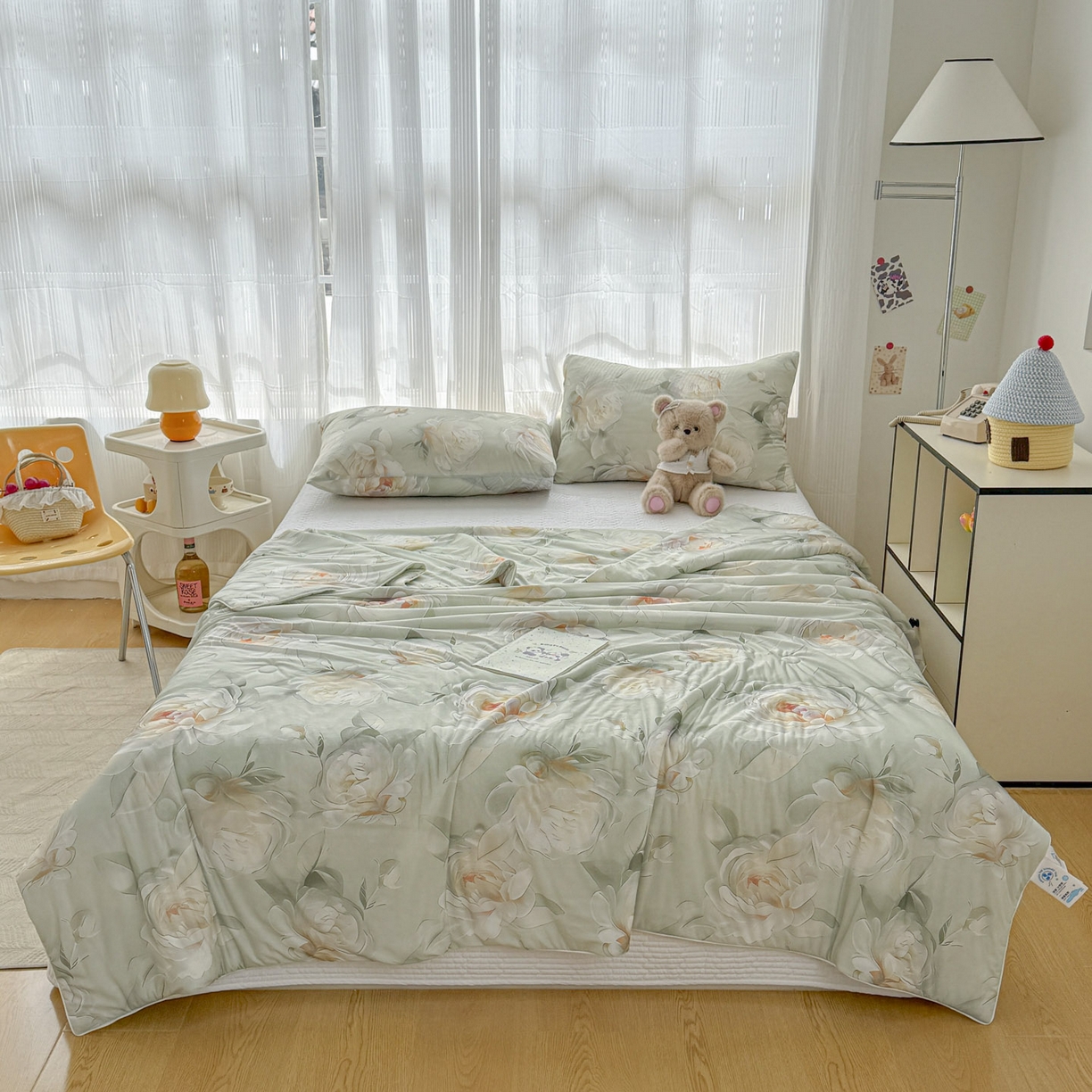 91家纺网 家纺一手货源 找家纺 默忆 2026新款凉感丝印花大豆纤维夏被空调被夏凉被 浓情蜜意绿