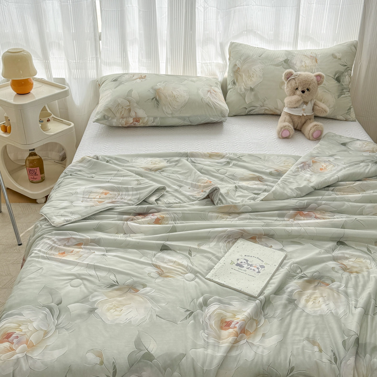 91家纺网 家纺一手货源 找家纺 默忆 2026新款凉感丝印花大豆纤维夏被空调被夏凉被 浓情蜜意绿