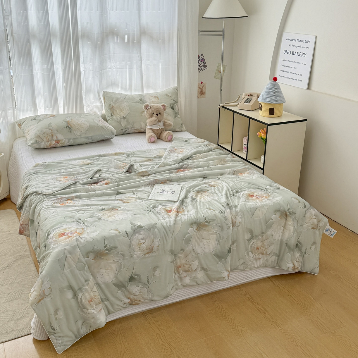 91家纺网 家纺一手货源 找家纺 默忆 2026新款凉感丝印花大豆纤维夏被空调被夏凉被 浓情蜜意绿