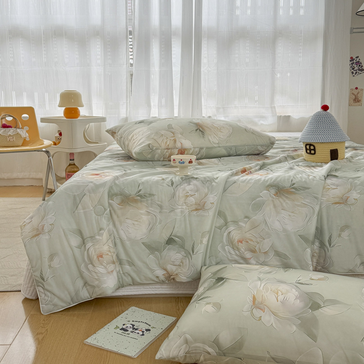 91家纺网 家纺一手货源 找家纺 默忆 2026新款凉感丝印花大豆纤维夏被空调被夏凉被 浓情蜜意绿