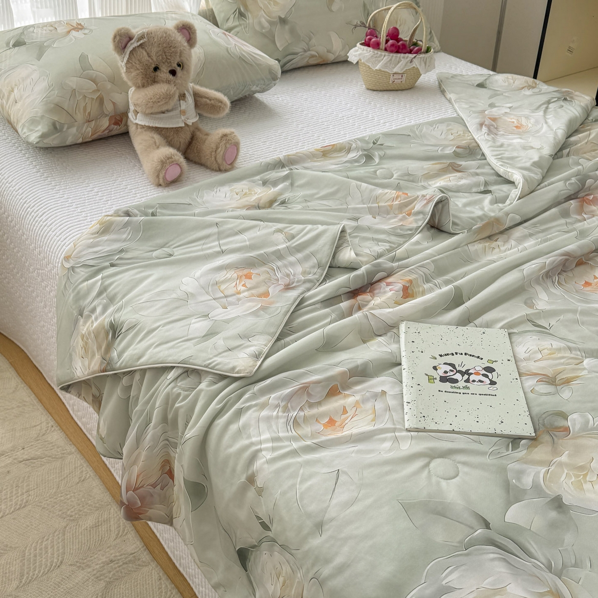 91家纺网 家纺一手货源 找家纺 默忆 2026新款凉感丝印花大豆纤维夏被空调被夏凉被 浓情蜜意绿