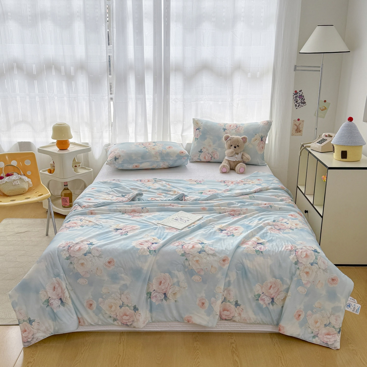 91家纺网 家纺一手货源 找家纺 默忆 2026新款凉感丝印花大豆纤维夏被空调被夏凉被 轻风细语